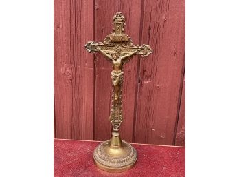 Vintage Large Metal Freestanding Pedestal Crucifix - Catholic Church Devotional