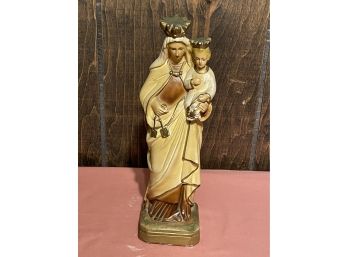 Vintage 13' Mary And Baby Jesus Chalkware Religious Statue