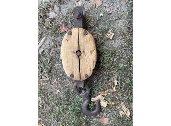 Antique Large Wood Pulley - Block & Tackle
