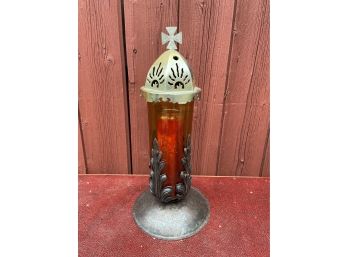 Vintage Catholic Church Offertory, Devotional Candleholder - Red Glass Shade