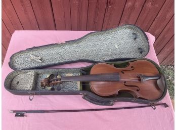 Antique Violin With Bow In Case