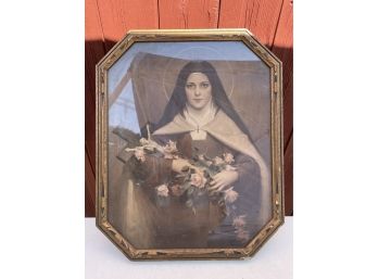 Antique Saint Theresa Print In Beautiful Frame - Catholic, Christian, Church