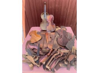 Huge Lot Of Vintage Violin Pieces - Bodies, Scrolls - Antique Musical Instrument Parts, Antonius Stradivarius