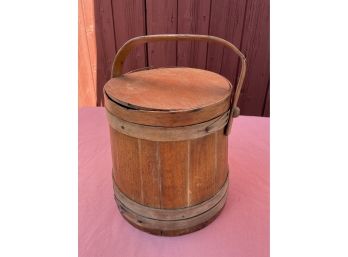 Real Antique Primitive Firkin Bucket With Lid