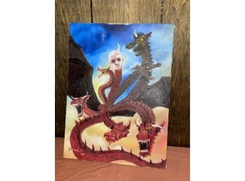Spooky Serpent Painting With 6 Dragon Heads And Human Head - Halloween Freaky