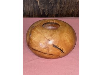 Vintage Round Turned Wood Bowl From Single Block Of Wood - Great Design & Grain