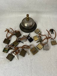 Vintage Lot Of Brass Pad Locks  A Vintage Desk Bell