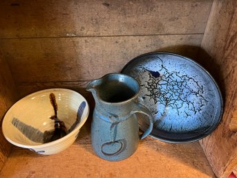 Three Pieces Of Pottery, Bowls And Pitcher
