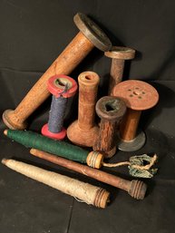 Vintage Wooden Spool Sewing Lot
