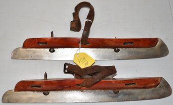 EARLY PAINTED WOODEN & IRON ICE SKATES