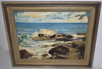 A.W. WELLS SEASCAPE OIL PAINTING