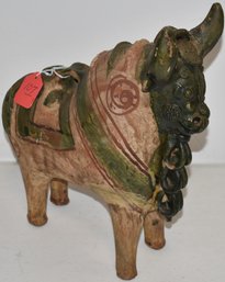 DECORATED POTTERY BULL PITCHER