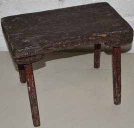 PAINTED N.E. CRICKET STOOL IN OLD DARK RED - BROWN PAINT