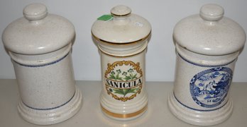 3 POTTERY CANNISTERS
