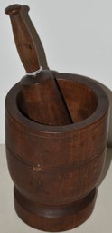 19TH CENT TRUNED WOODEN MORTAR & PESTLE