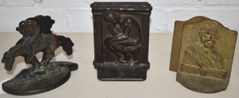 LOT (3) FIGURAL CAST IRON BOOKENDS