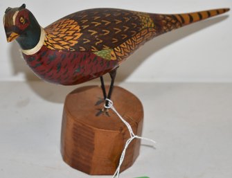 CARVED & PAINTED WOODEN PHEASANT DECOY