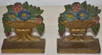 PR. PAINTED CAST IRON FLORAL BOOKENDS