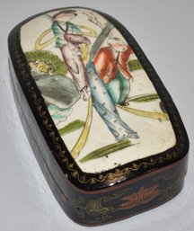 CHINESE LACQUER BOX W/ PORCELAIN PANEL