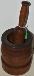 19TH CENT TURNED WOODEN MORTAR & PESTLE