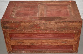 PAINTED TOOL BOX W/ RECCESED PANELS IN OLDER RED