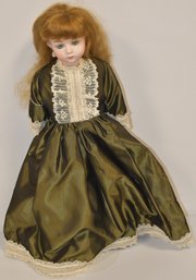 18 1/2' BISQUE HEAD DOLL W/ BISQUE ARMS & LEATHER BODY, PIERCED EYES & PAINTED FACE