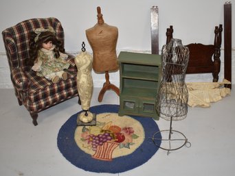 LOT OF DOLL RELATED FURNISHINGS & ACCESSORIES