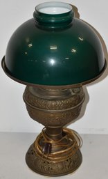 VICTORIAN BRASS LAMP W/ GREEN CASE SHADE
