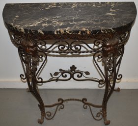 WROUGHT IRON MARBLE TOP CONSOLE TABLE