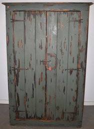 LARGE PRIMITIVE PAINTED PINE WALL CUPBAORD