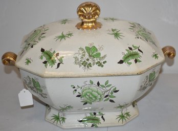 POLYCHROME DECORATED IRONSTONE SOUP TUREEN