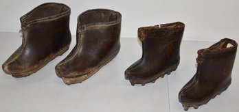 (2) EARLY LEATHER BOUND FOOT SHOES