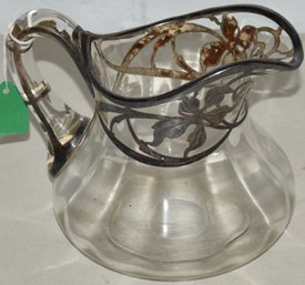 STERLING OVERLAY BULBOUS PITCHER