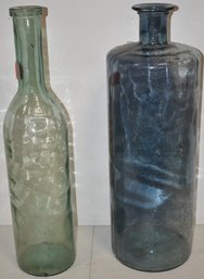 (2) LARGE COLORED GLASS BOTTLES