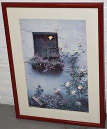 FRAMED COLORED PRINT OF WINDOW W/ FLOWER BOX