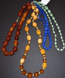 (4) VINTAGE STONE BEADED NECKLACES