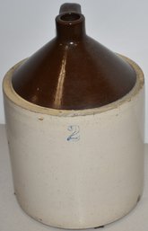 2 COLORED 2 GAL STONEWARE JUG W/ STENCILED 2 ON FRONT