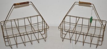 (2) VINTAGE METAL WIRE 6 SECTION MILK CARRIERS