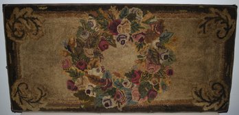 19TH CENT FLORAL HOOKED RUG