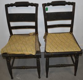 PR. PAINTED PILLOWBACK SIDE CHAIRS W/ RUSH SEATS