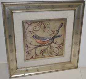 20TH CENT BIRD PAINTING OF A ROBIN ON TREE BRANCH