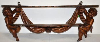 CARVED WOODEN WALL SHELF W/ CUPIDS