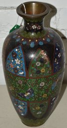10 1/2' CHINESE CLOSIENE ENAMEL VASE W/ FLORAL & BUTTERFLY DECORATION