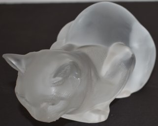 FROSTED LALIQUE ART GLASS CAT FIGURE