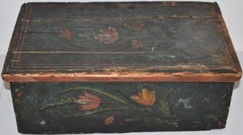 19TH CENT PAITNED WOODEN FLAT-TOP BOX