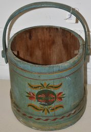 PAINTED WOODEN FINGER BANDED FIRKIN