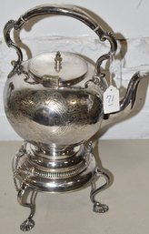 CHASED SILVERPLATED TILTER TEA POT ON STAND
