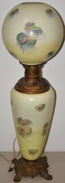 VINTAGE 20TH CENT PARLOR LAMP DECORATED W/ ORIENTAL PALM DECORATIONS