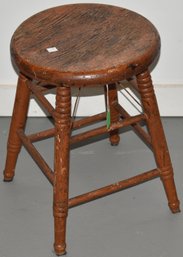 LOW PAINTED WOODEN ROUND STOOL IN OLDER BITTERSWEET PAINT