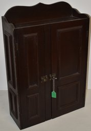 SM. EARLY 20TH CENT HANGING WALL CABINET W/ 2 DOUBLE PANELED DOORS & PANELED SIDES